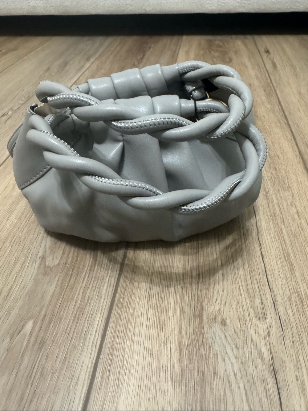 Braided Handle Shoulder Bag in Light Gray